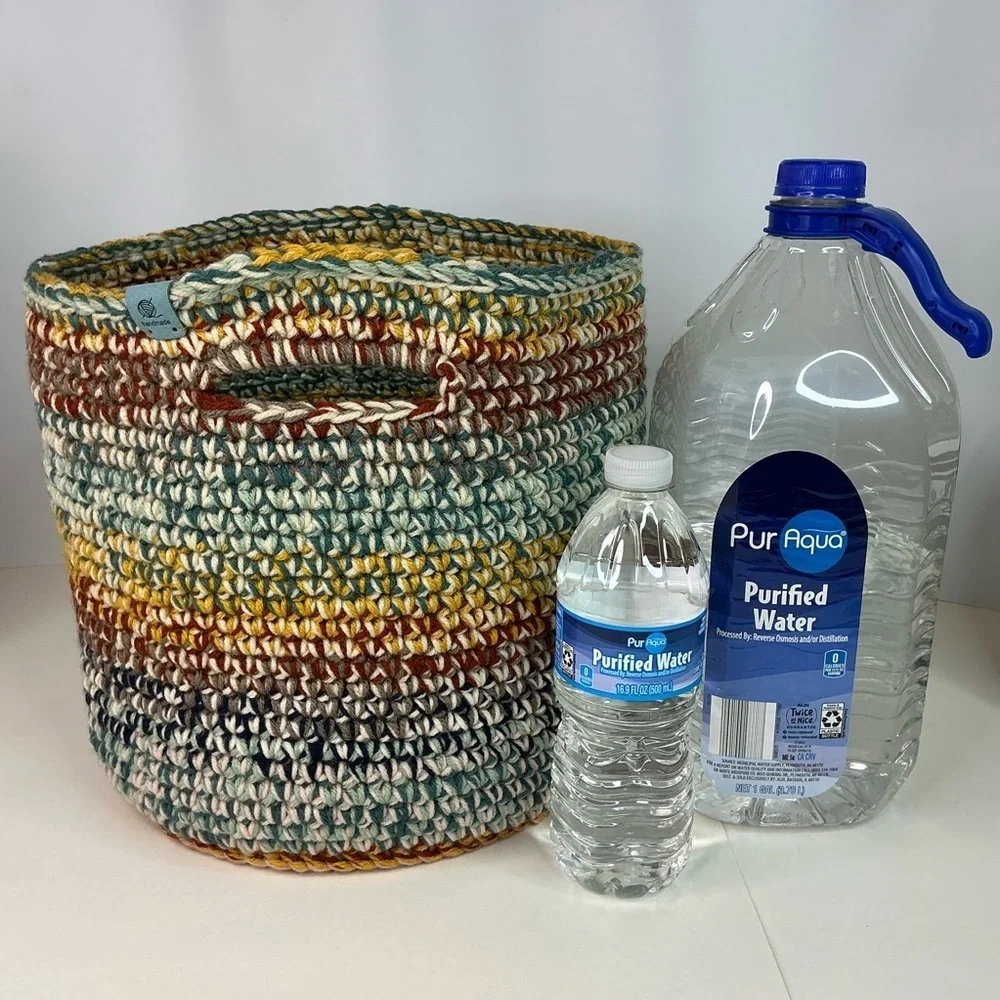 Handcrafted Multicolor Crochet Scrap Woven Tote Bag Basket Storage Handmade Knit